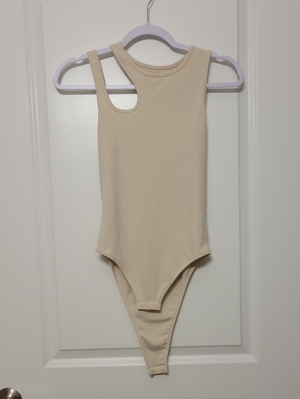 Asymmetric One-Shoulder Bodysuit in Cream